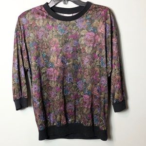 Vintage Touché LA shiny crew neck top floral